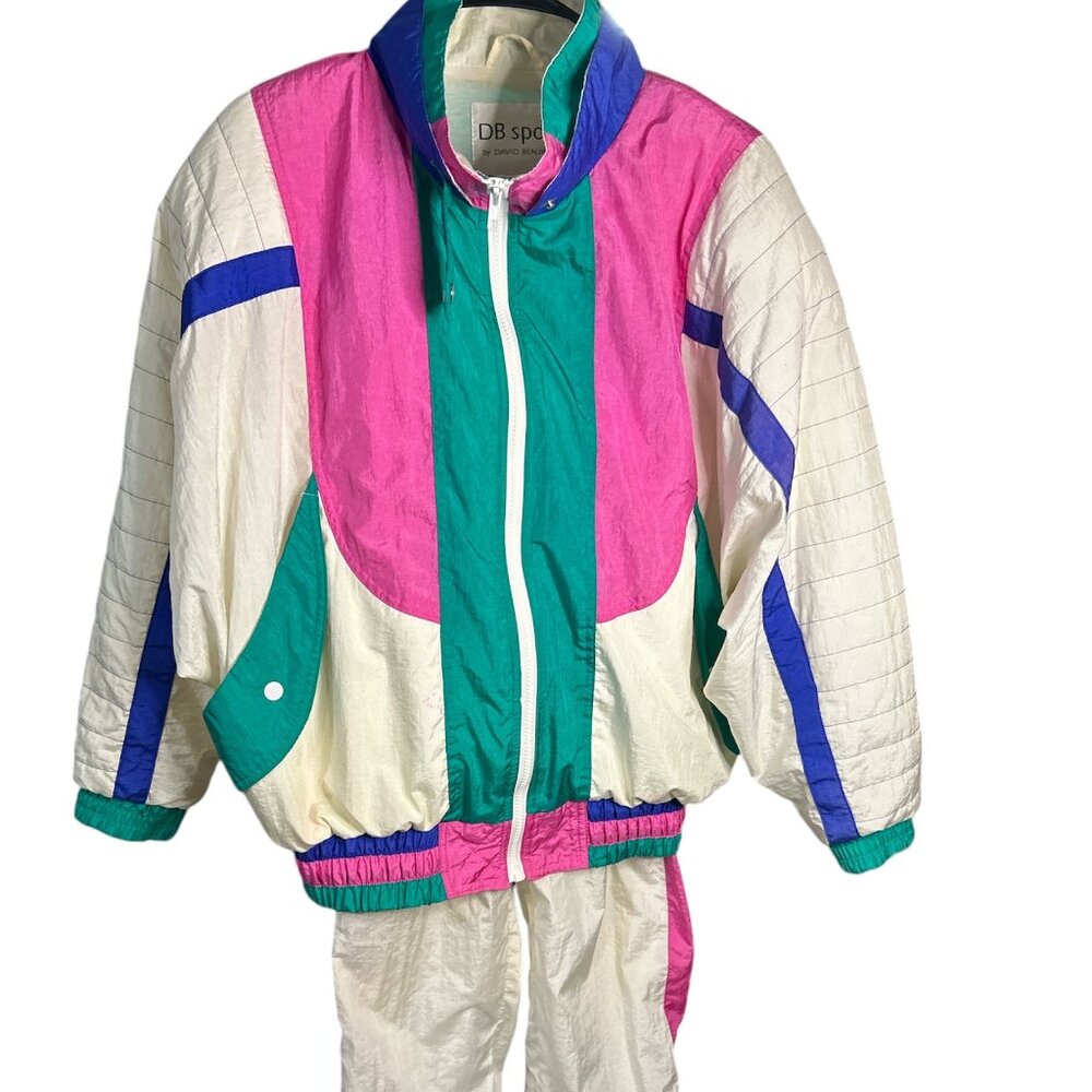 Vintage 90s Color Block Track Outfit Windbreaker Zip Up Nylon Unisex Adult M